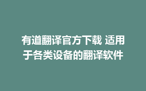 有道翻译官方下载 适用于各类设备的翻译软件