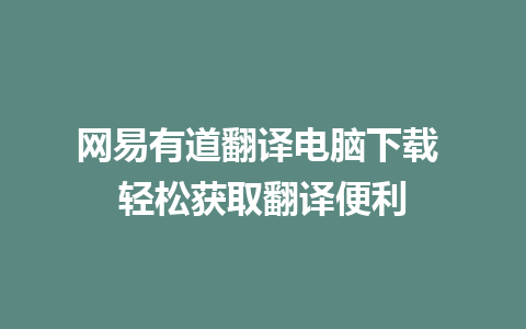 网易有道翻译电脑下载 轻松获取翻译便利