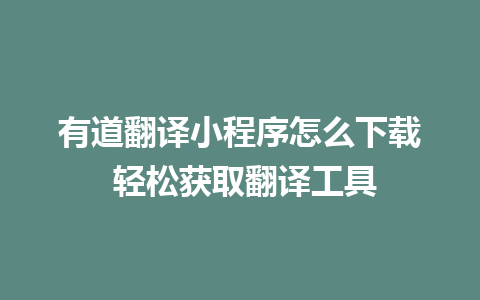 有道翻译小程序怎么下载 轻松获取翻译工具