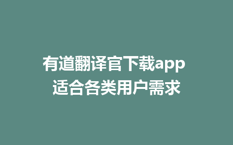 有道翻译官下载app 适合各类用户需求