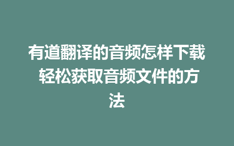 有道翻译的音频怎样下载 轻松获取音频文件的方法