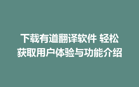 下载有道翻译软件 轻松获取用户体验与功能介绍