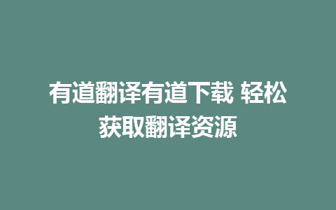 有道翻译有道下载 轻松获取翻译资源