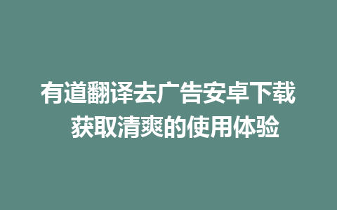 有道翻译去广告安卓下载  获取清爽的使用体验