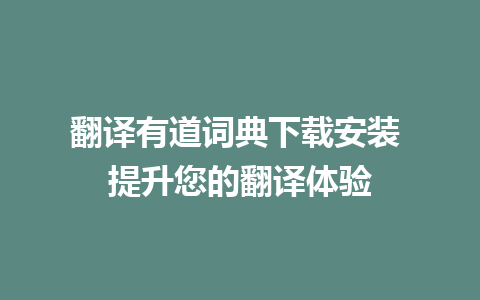 翻译有道词典下载安装 提升您的翻译体验