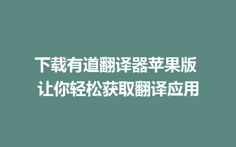 下载有道翻译器苹果版 让你轻松获取翻译应用