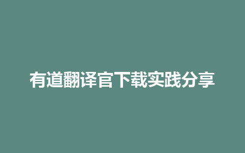 有道翻译官下载实践分享