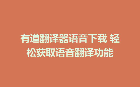 有道翻译器语音下载 轻松获取语音翻译功能