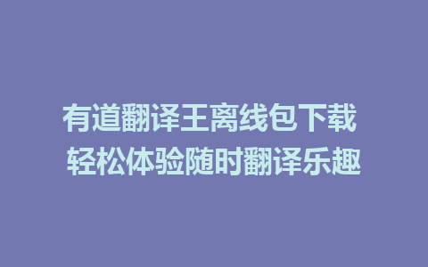 有道翻译王离线包下载 轻松体验随时翻译乐趣