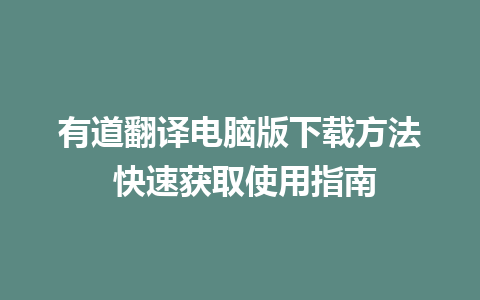 有道翻译电脑版下载方法 快速获取使用指南