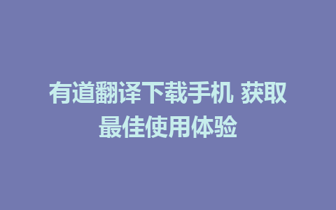 有道翻译下载手机 获取最佳使用体验