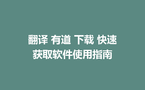 翻译 有道 下载 快速获取软件使用指南