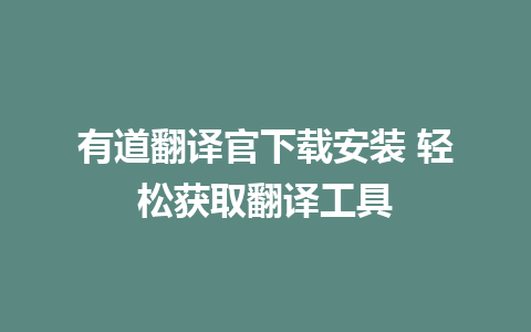 有道翻译官下载安装 轻松获取翻译工具