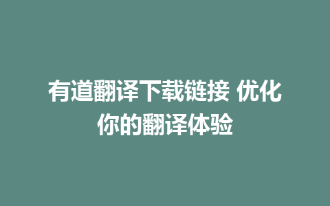 有道翻译下载链接 优化你的翻译体验