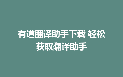 有道翻译助手下载 轻松获取翻译助手