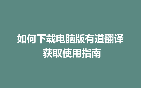 如何下载电脑版有道翻译 获取使用指南