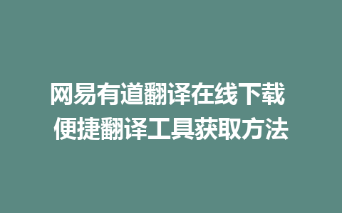 网易有道翻译在线下载 便捷翻译工具获取方法