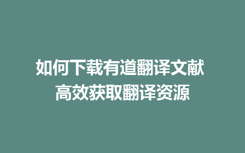 如何下载有道翻译文献 高效获取翻译资源