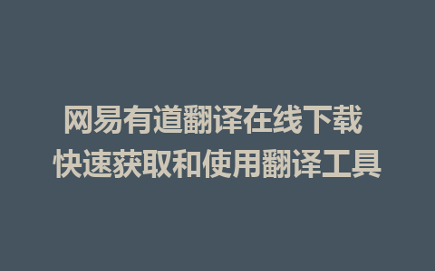 网易有道翻译在线下载 快速获取和使用翻译工具