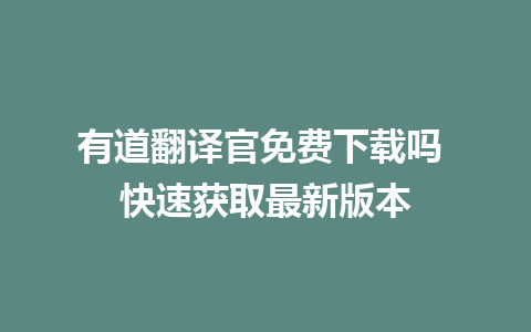 有道翻译官免费下载吗 快速获取最新版本