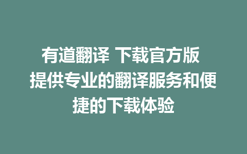 有道翻译 下载官方版 提供专业的翻译服务和便捷的下载体验