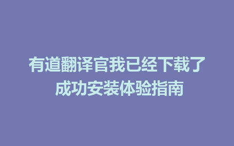 有道翻译官我已经下载了 成功安装体验指南