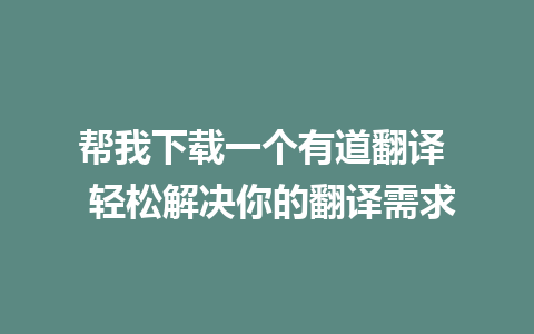 帮我下载一个有道翻译  轻松解决你的翻译需求