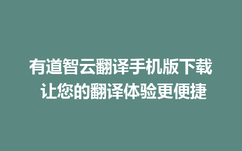 有道智云翻译手机版下载 让您的翻译体验更便捷