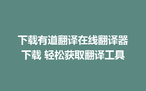 下载有道翻译在线翻译器下载 轻松获取翻译工具