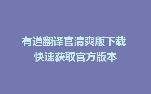 有道翻译官清爽版下载 快速获取官方版本