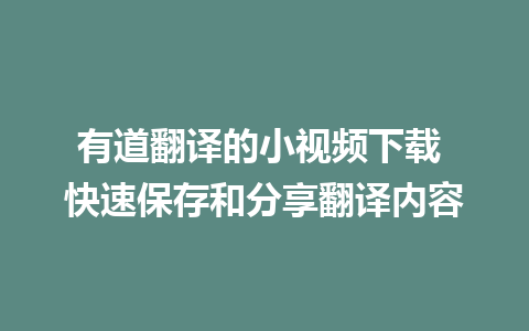 有道翻译的小视频下载 快速保存和分享翻译内容