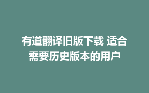 有道翻译旧版下载 适合需要历史版本的用户