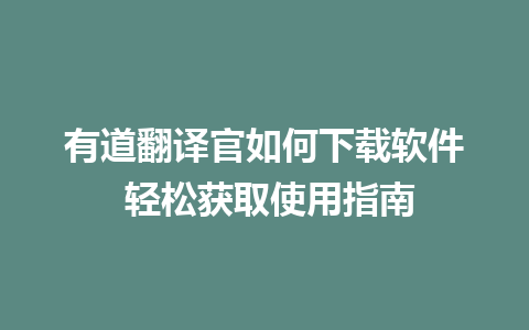 有道翻译官如何下载软件 轻松获取使用指南