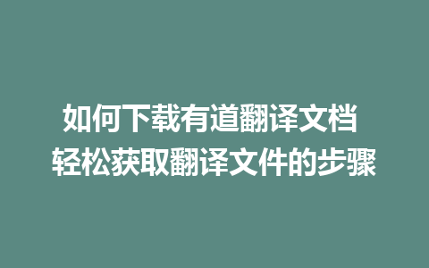 如何下载有道翻译文档 轻松获取翻译文件的步骤