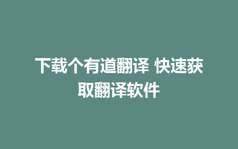 下载个有道翻译 快速获取翻译软件