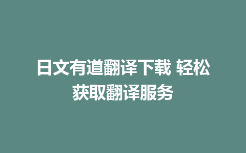 日文有道翻译下载 轻松获取翻译服务