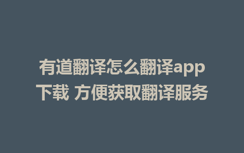 有道翻译怎么翻译app下载 方便获取翻译服务