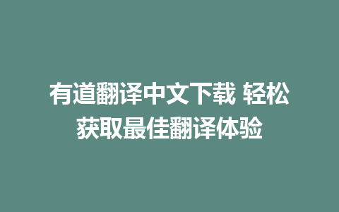 有道翻译中文下载 轻松获取最佳翻译体验