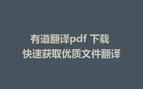 有道翻译pdf 下载 快速获取优质文件翻译